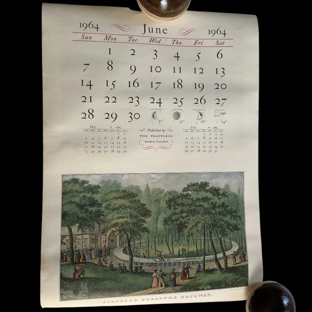 Large Vintage 1964 The Travelers Currier & Ives Calendar